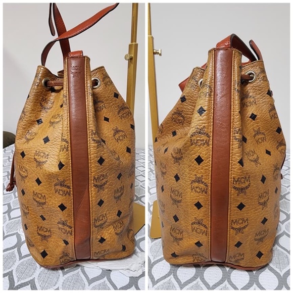 Authentic MCM Vintage Heritage Drawstring Bucket Bag Cognac - Picture 8 of 12